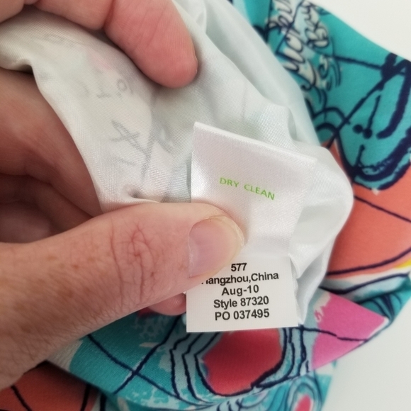 Lilly Pulitzer Silk Connie Dress X Marks the Spot Print Long Sleeve Tie Waist 2 - Picture 6 of 15